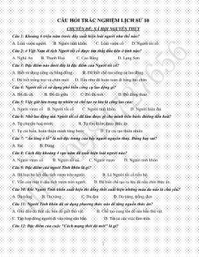 Câu hỏi trắc nghiệm ôn tập học kì I Lịch sử lớp 10 - Chuyên đề Xã hội nguyên thủy